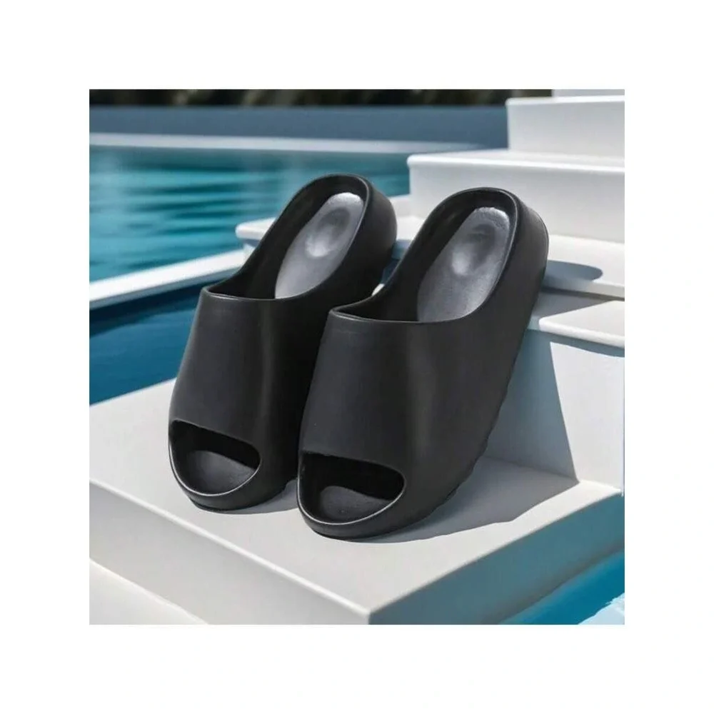 Mens Black Slide Sandals Minimalist Chunky Platform Slip On Pool Slides